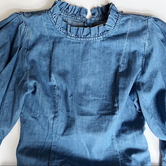Zara NWT Denim Peasant Blouse - Picture 6 of 9